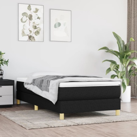 Pat box spring cu saltea, negru, 100x200 cm, textil