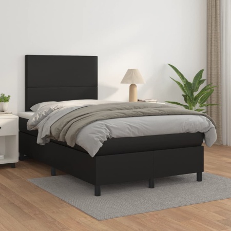 Pat box spring cu saltea, negru, 120x200 cm, piele ecologică