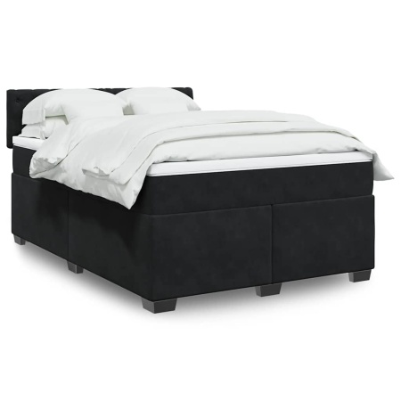 Pat box spring cu saltea, negru, 160x200 cm, catifea