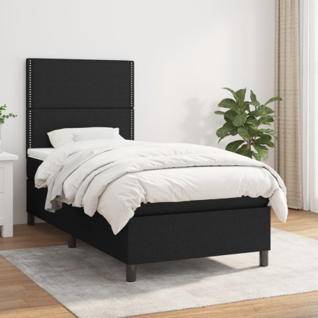 Pat box spring cu saltea, negru, 80x200 cm, textil