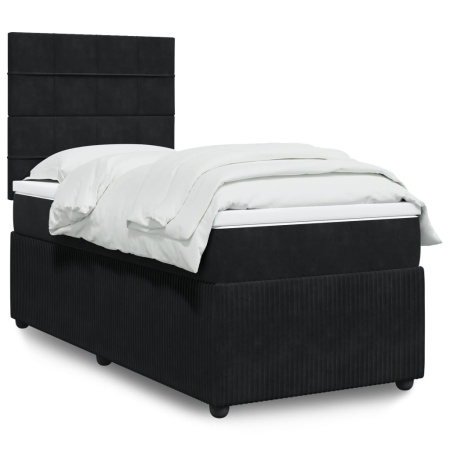 Pat box spring cu saltea, negru, 90x190 cm, catifea