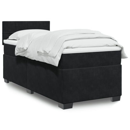 Pat box spring cu saltea, negru, 90x200 cm, catifea - Img 1