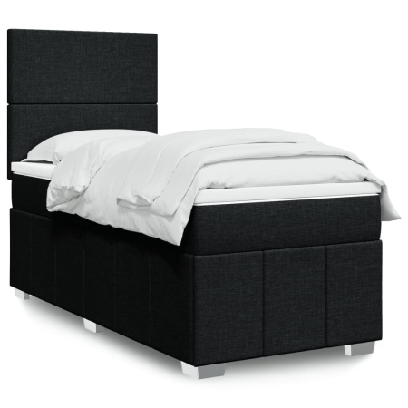 Pat box spring cu saltea, negru, 90x200 cm, textil - Img 1