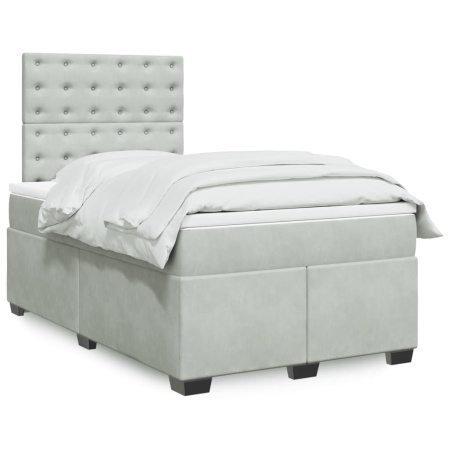 Pat continental cu saltea, gri deschis, 120x200 cm, catifea