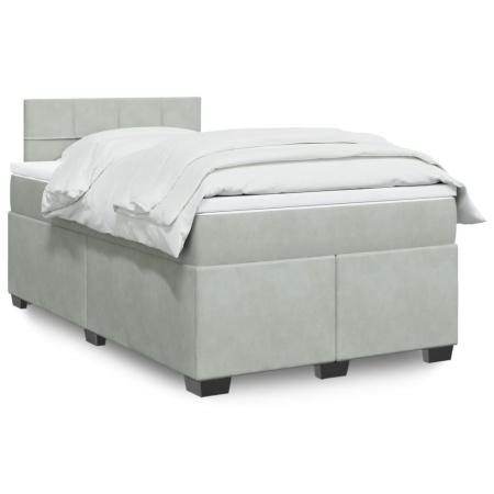 Pat continental cu saltea, gri deschis, 120x200 cm, catifea