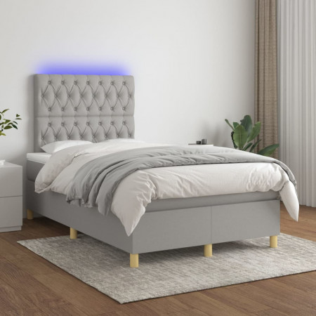 Pat cu arcuri, saltea și LED, gri deschis, 120x200 cm, textil