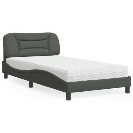 Pat cu saltea, gri închis, 100x200 cm, textil