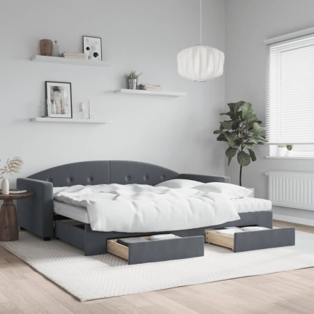 Pat de zi cu extensie și sertare gri închis 90x200 cm catifea