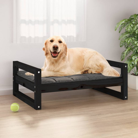 Pat pentru câini, negru, 75,5x55,5x28 cm, lemn masiv de pin - Img 1