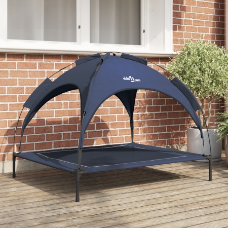 Pat ridicat pentru câini cu copertină detașabilă bleumarin XL metal