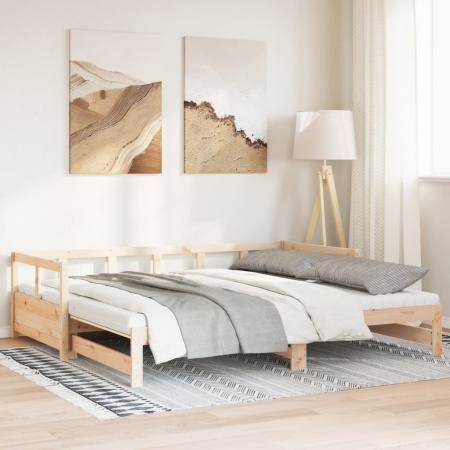 Pat zi cu extensie și saltele, 90x200 cm, lemn masiv pin