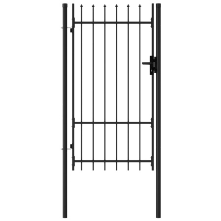 Poartă de gard cu o ușă, vârf ascuțit, negru, 1x1,75 m, oțel