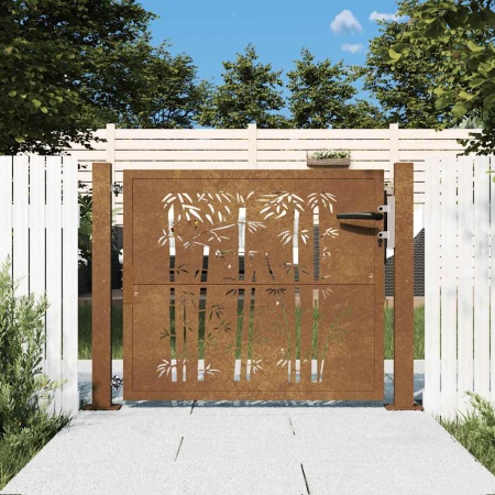 Poartă pentru grădină, 105x105 cm, oțel corten, model bambus