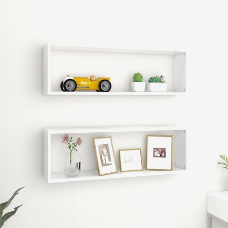 Rafturi de perete cub, 2 buc., alb, 80x15x26,5cm lemn prelucrat