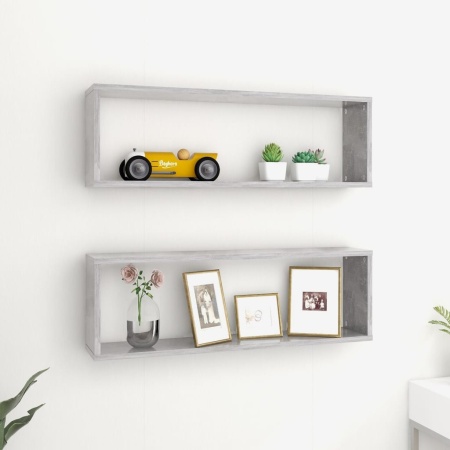 Rafturi de perete cub, 2 buc., gri beton, 80x15x26,5 cm, PAL