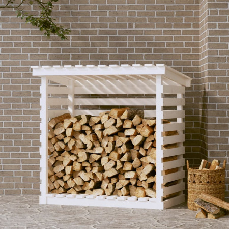 Rastel pentru lemne de foc, alb, 108x73x108 cm, lemn masiv pin - Img 1