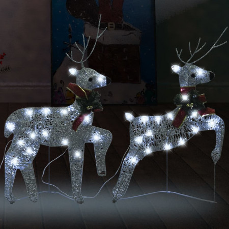 Reni de Crăciun, 2 buc., argintiu, 40 LED-uri