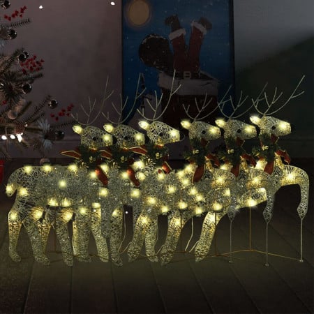 Reni de Crăciun, 6 buc., auriu, 120 LED-uri