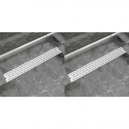 Rigolă liniară de duș, 2 buc. 830x140 mm oțel inoxidabil, linii
