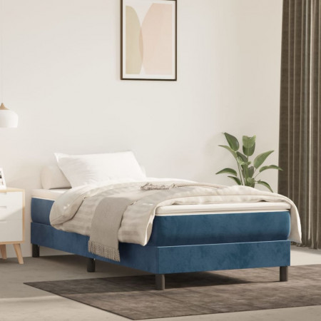 Saltea de pat cu arcuri, albastru închis, 90x200x20 cm, catifea - Img 1