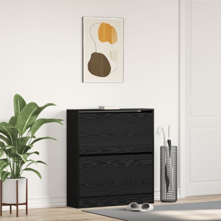Sertar pentru pantofi cu sertar flip Stejar negru 80x21x87,5 cm