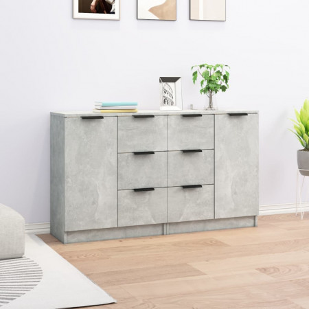 Servante, 2 buc., gri beton, 60x30x70 cm, lemn prelucrat