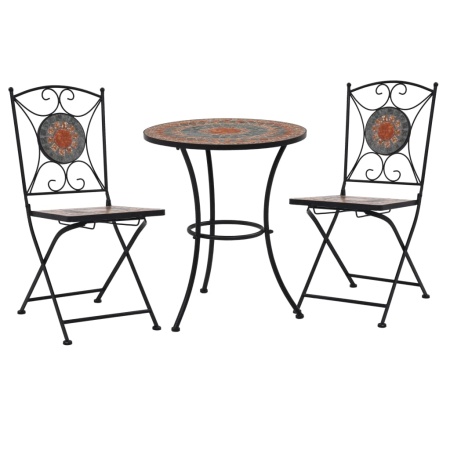 Set bistro mozaic, 3 piese, portocaliu/gri, placă ceramică