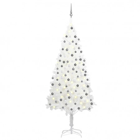 Set brad de Crăciun artficial cu LED-uri/globuri, alb, 210 cm - Img 1