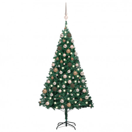 Set brad de Crăciun artificial LED-uri/globuri verde 150 cm PVC - Img 1