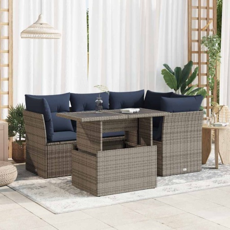 Set canapea de grădină cu perne, 5 piese, poliratan/lemn acacia