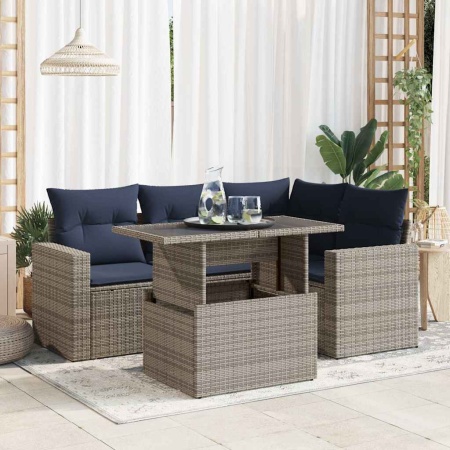 Set canapea de grădină cu perne, 5 piese, poliratan/lemn acacia - Img 1