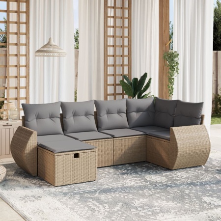 Set canapele de grădină, 6 piese, cu perne, bej, poliratan