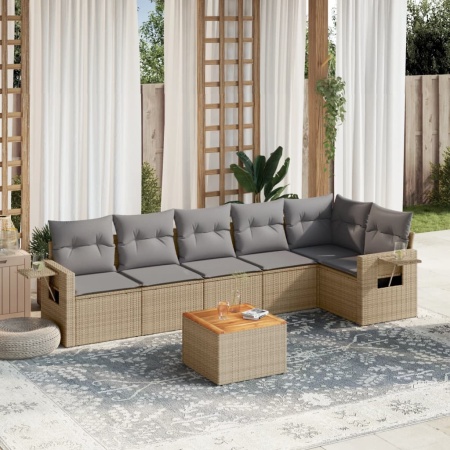 Set canapele de grădină, 7 piese, cu perne, bej, poliratan