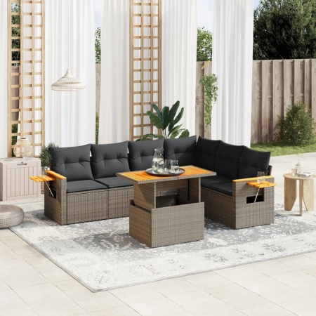 Set canapele de grădină, 7 piese, cu perne, gri, poliratan