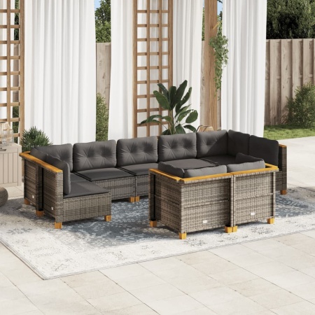 Set canapele de grădină, 9 piese, cu perne, gri, poliratan