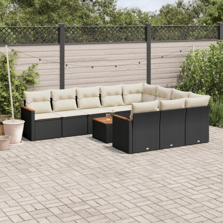 Set canapele de grădină cu perne, 11 piese, negru, poliratan
