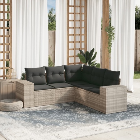Set canapele de grădină cu perne, 5 piese gri deschis poliratan