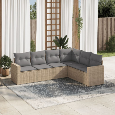 Set canapele de grădină cu perne, 6 piese, bej, poliratan