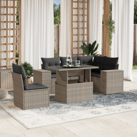 Set canapele de grădină cu perne, 6 piese gri deschis poliratan