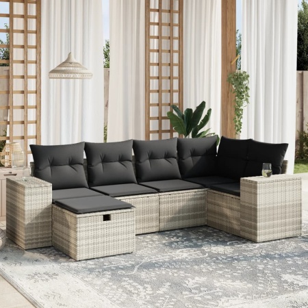 Set canapele de grădină cu perne, 6 piese gri deschis poliratan