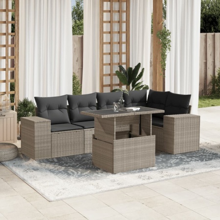Set canapele de grădină cu perne, 6 piese gri deschis poliratan