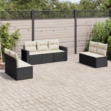 Set canapele de grădină cu perne, 7 piese, negru, poliratan