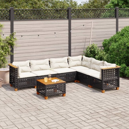 Set canapele de grădină cu perne, 7 piese, negru, poliratan