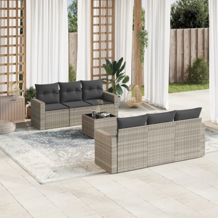 Set canapele de grădină cu perne, 7piese gri deschis poliratan