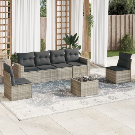 Set canapele de grădină cu perne, 7piese gri deschis poliratan