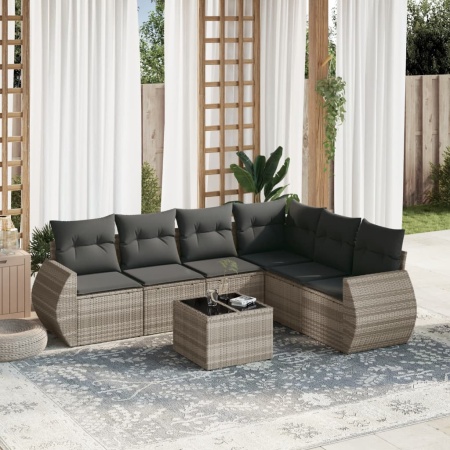 Set canapele de grădină cu perne, 7piese gri deschis poliratan