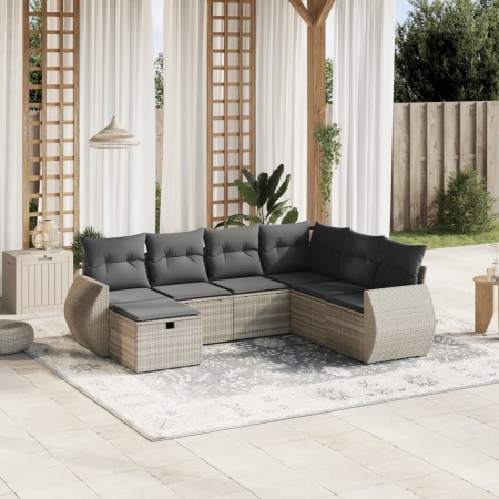 Set canapele de grădină cu perne, 7piese gri deschis poliratan