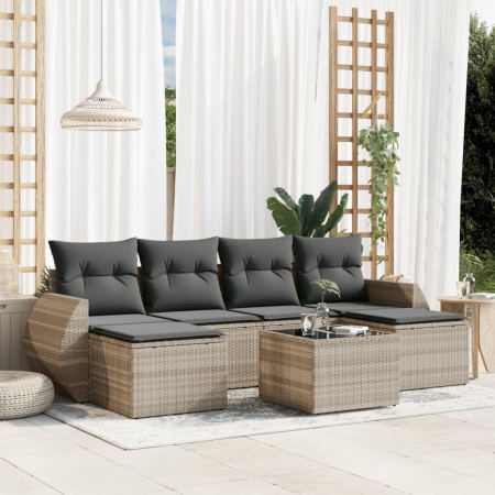 Set canapele de grădină cu perne, 7piese gri deschis poliratan