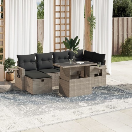 Set canapele de grădină cu perne, 7piese gri deschis poliratan