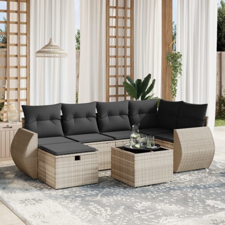 Set canapele de grădină cu perne, 7piese gri deschis poliratan